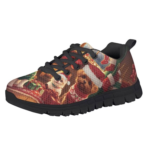 Chririnla Christmas Puppy Print Kids Shoes Size 3 Boys Girls School Sneakers Lightweight Breathable Mesh Walking Shoes Casual Lace Up Athletic Running Trainer