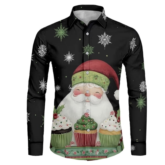 Chririnla Christmas Santa Claus Cupcake Shirt for Men Athletic Shirt Causal Long Sleeve Top Mens Slim-Fit Athletic Tee Tops