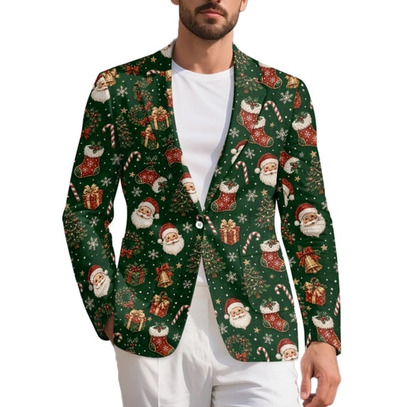 Chririnla Christmas Santa Claus Socks Men's Suit Jacket One Button Dress Suit Dinner Sports Coats Tuxedo Blazer for Festival Party Dinner