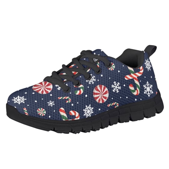 Chririnla Christmas Shoes for Girls Candy Cane Sneakers Size 2.5 Kids School Cute Shoes Breathable Lightweight Anti-Slip Athletic Fashion Mesh Running Shoe