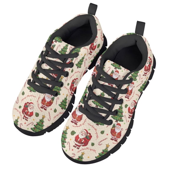 Chririnla Christmas Shoes for Kids Size 4 Santa Claus Print Slip on Sneakers Boys Girls Causal Mesh Athletic Sports Shoes School Athletic Hiking Running Trainer