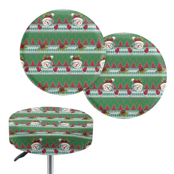 Chririnla Christmas Snowman Pattern Round Bar Stool Slipcovers, Waterproof Round Stool Covers Soft Polyester Vanity Seat Cushion Cover for Kitchen