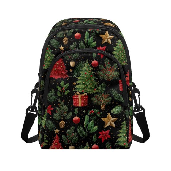 Chririnla Christmas Tree Gift Zipper Clousure Crossbody Bag for Travel Fall & Winter Outfit Casual, Polyester Adjustable Strap Sling Bag