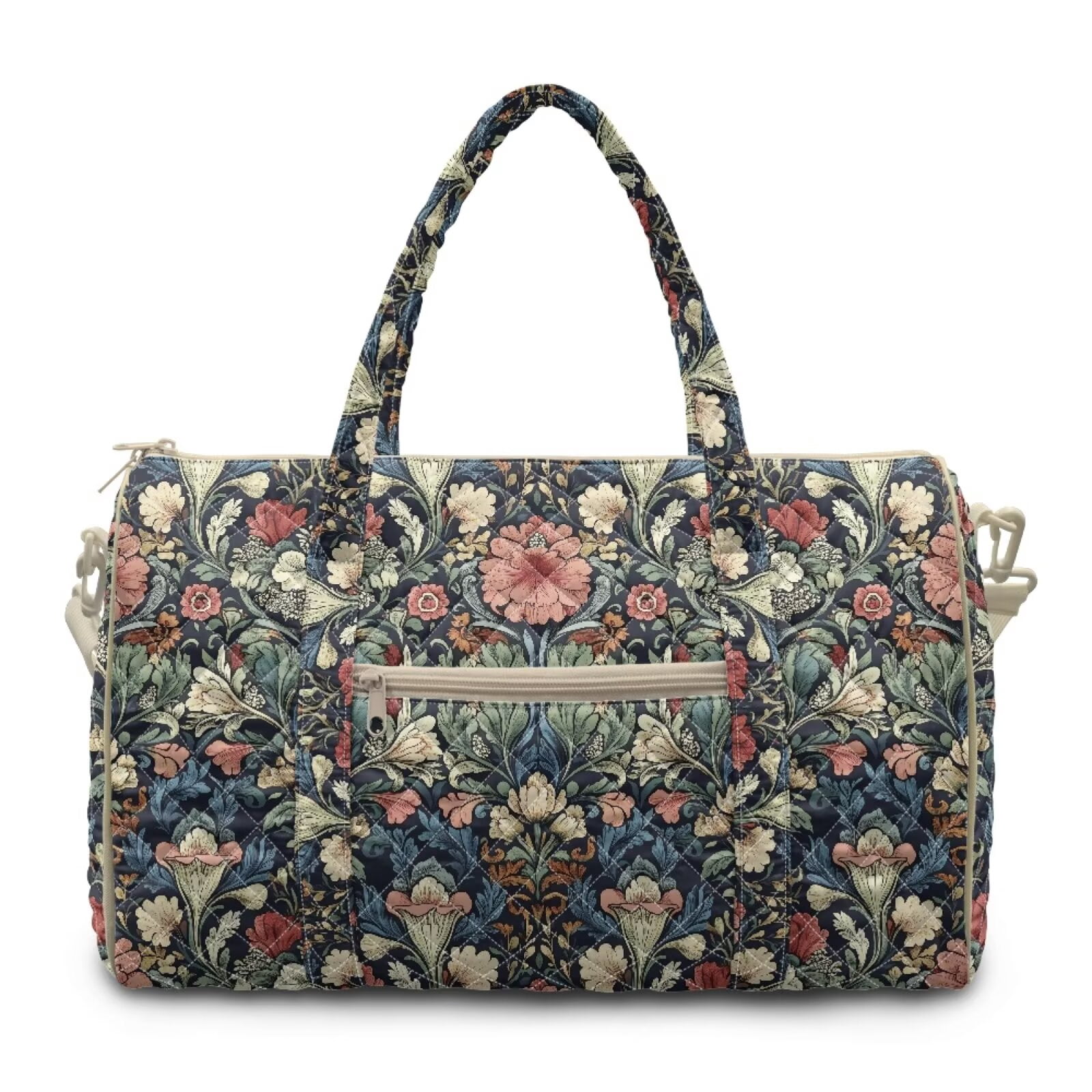 Chririnla Classic Dark Floral Print Quilted Sports Bag Universal Fit Gym Duffle Casual Change Bag with Separate Compartment & Polyester Fabric for Women Men