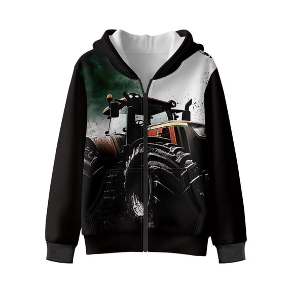 Chririnla Classic Tractor Fuzzy Pullover for Youth and Boys - girls Fuzzy Sweatshirts Comfy Casual Lightweight Hoodie for Daily Wear and Gym