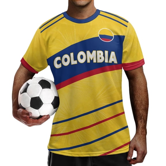 Chririnla Colombia Flag Mens Soccer Jersey Shirts Summer Short Sleeve T-Shirt Quick Dry Football Training Shirts Men & Youth Jerseys for Global Soccer Cup Fans S-4XL