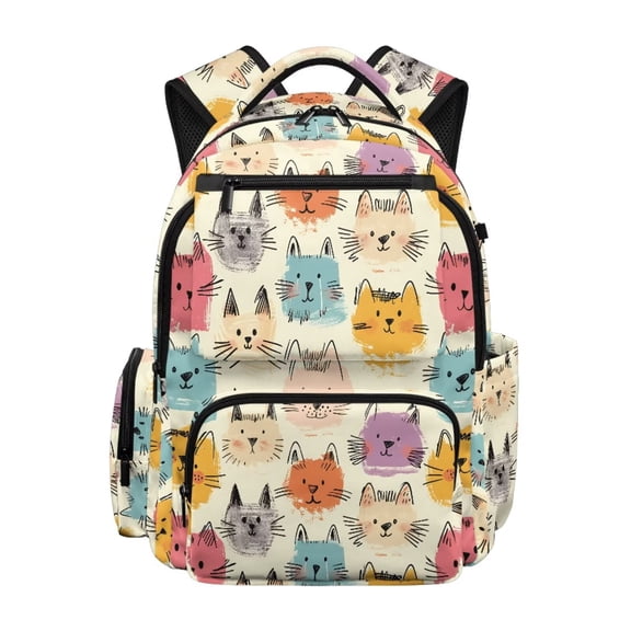 Chririnla Color Abstract Cats 17 Inches Bookbag for Girls Waterproof Travel Ruckpack with Front Zipper Backpacks Ages 6-12 Back to School
