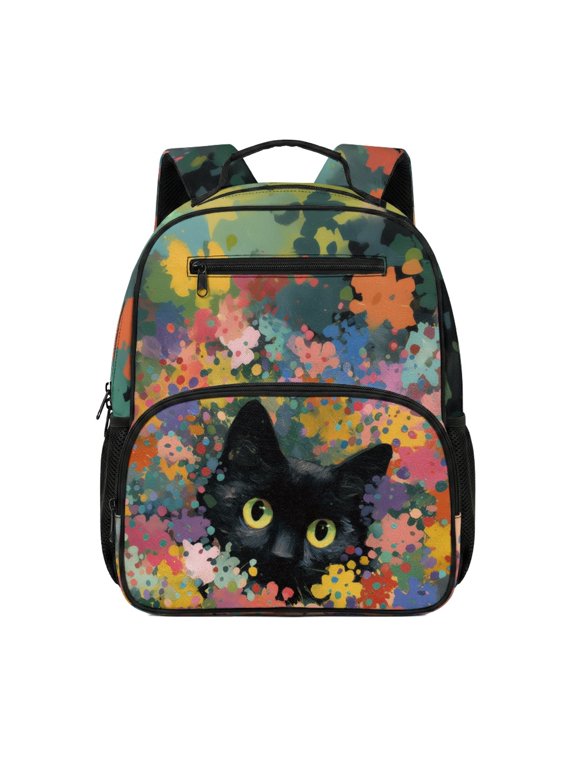 Colorful Cat Print Toddler Backpack Polyester Top Handle Durable Toddler Preschool Polyester Backpack for Boys