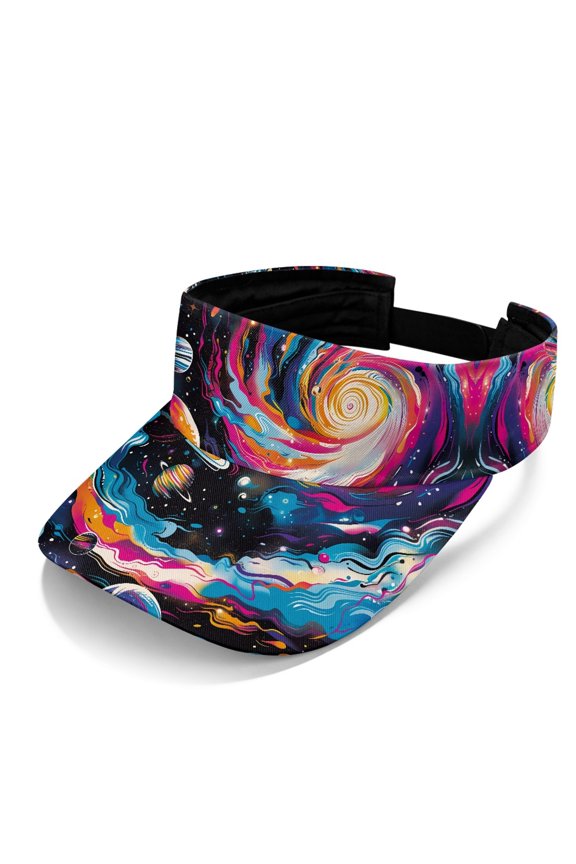 Colorful Cosmic Planet Patterns Breathable Sun Visor Cap, Polyester Fabric Lightweight Sun Visor Hat Open Top Athletic Visor Cap for Women