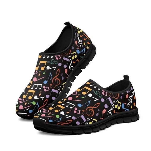 Chririnla Colorful Musical Note Print Sneakers for Women Slip on Walking Shoes Lightweight
