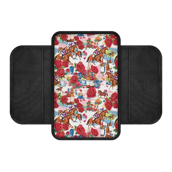 Chririnla Comfort Auto Armrest Cover Pad for Most Vehicles, Stretch Armrest Cover Cushion Polyester Fabric Auto Armrest Pad Horse Rose Derby Pattern