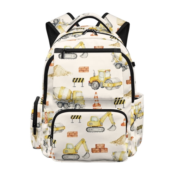 Chririnla Construction Vehicles Pattern School Backpacks for Girls with Soft Shoulder Lightweight School Bag, Multi-Pocket 17 Inches Travel Ruckpack for High School Hiking