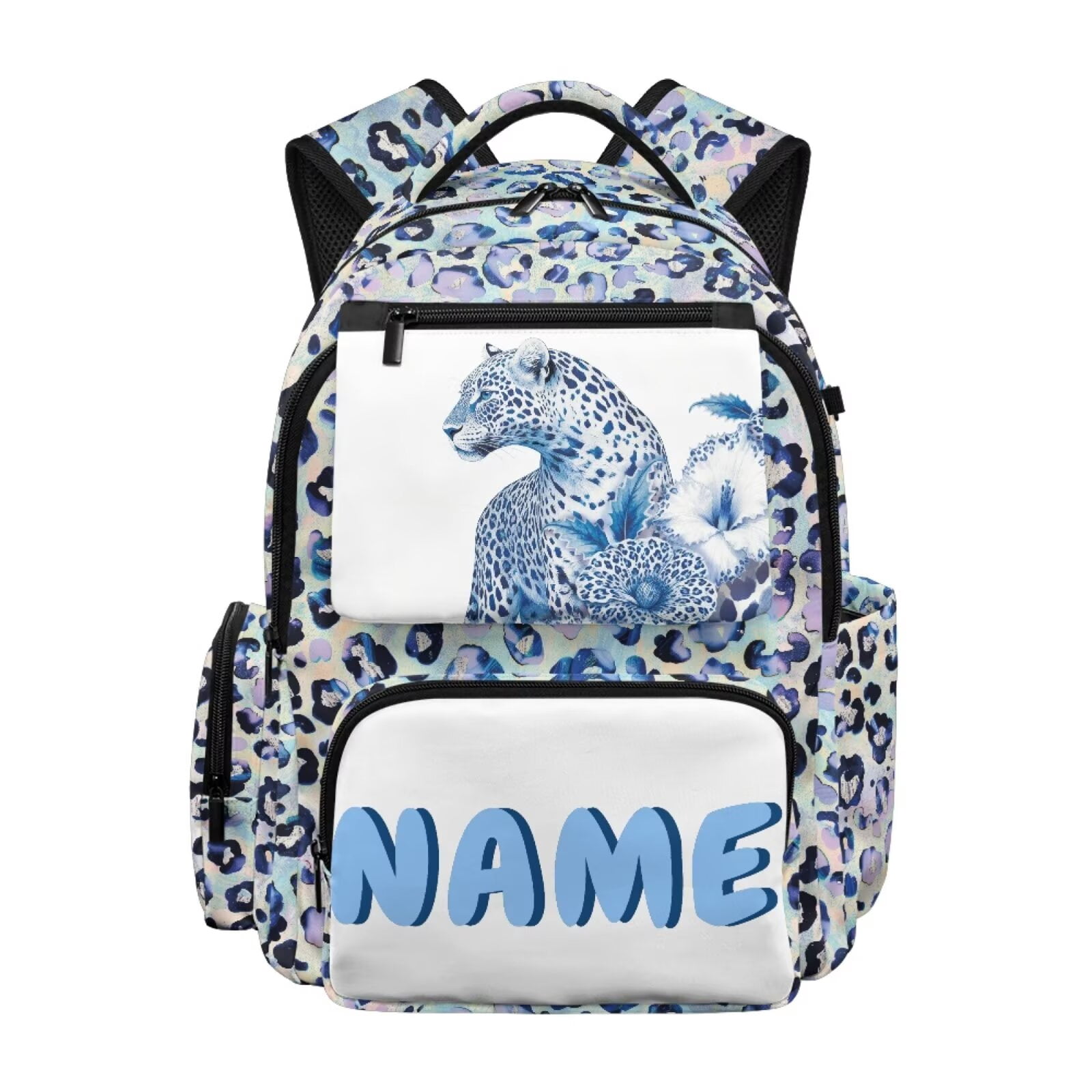 Chririnla Cool Leopard,Custom Name Print Backpack for School Girls Boys Waterproof Backpacks Kids 17 Inch Large Capacity Bookbag with Padded Straps Travel Camping Ruckpack Daily Use