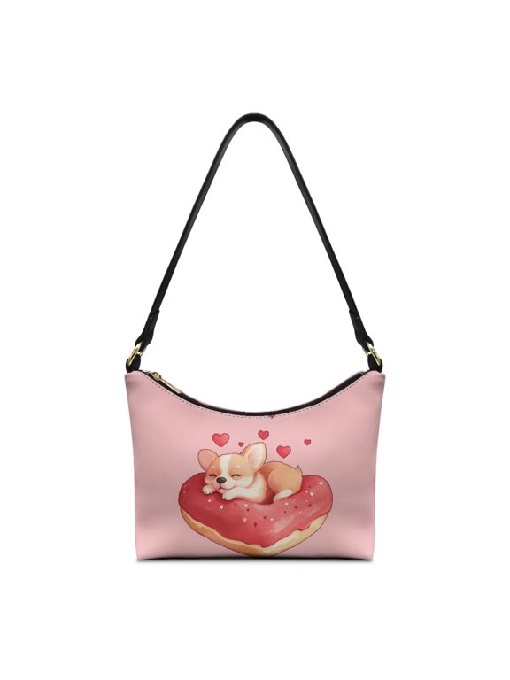 Corgi Donut Hearts Print Leather Underarm Bag, Durable Shoulder Bag for Women PU Leather Lightweight Underarm Sling Bag for Travel Shopping