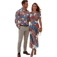 thumbnail image 1 of Chririnla Couple Patriotic Outfit American Flag Flower Print Womens Mesh Pencil Long Dress,Men's Shirts for 4th of July Memorial Day Clothes Husband Wife Match Clothes Set,S-3XL, 1 of 6