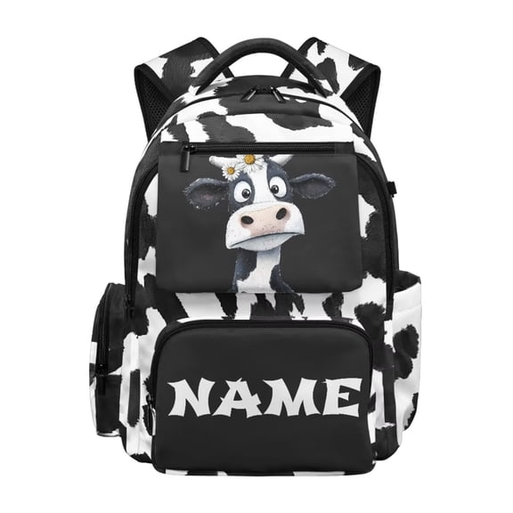Chririnla Cow,Custom Name Printed School Bag for Kids,Large Capacity Backpack for Boy Girls 17 Inches Elementary School Bookbag with Adjustable