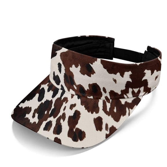 Chririnla Cow Pattern Lightweight Sports Sun Visor Hat, Polyester Fabric Open Top Sun Visor Cap Adjustable Golf Visor Hat for Women