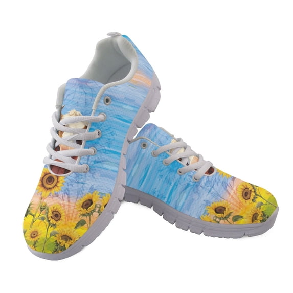 Chririnla Cow Sunflower Print Lightweight Running Shoes for Women, Comfortable Mesh Trainers Footwear for Gym Travel