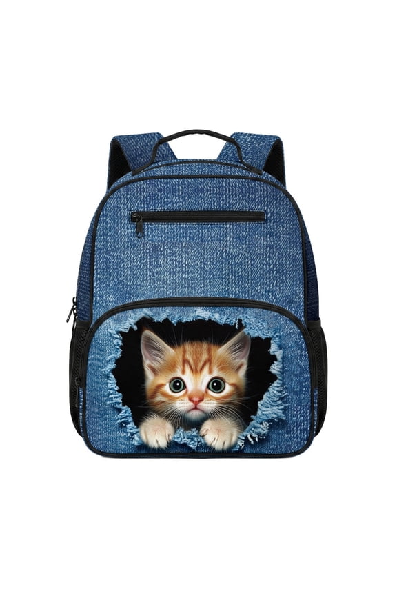Cowboy Cat Pattern Design Preschool Backpack for Boys, Polyester Portable Preschool Kids Polyester School Bag for Outdoor Daily Use