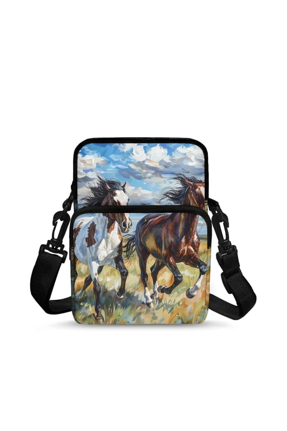 Crossbody Bag for Sport, Lightweight Layered Storage Crossbody Purse for Women Horse Over Shoulder Purse
