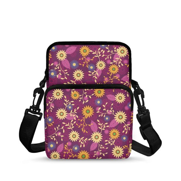 Chririnla Crossbody Bag for Travel, 2 Layer Two Layer Crossbody Purse for Men Flowers Pattern Crossbody Bags