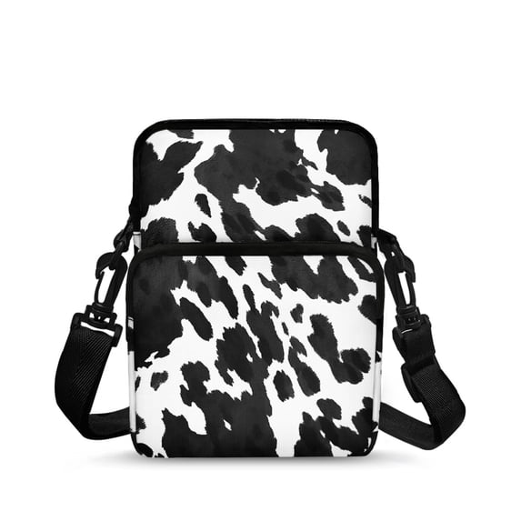 Chririnla Crossbody Purse Cow Patterned Adjustable Crossbody Bag for Running, Polyester Zipper Crossbody Bags