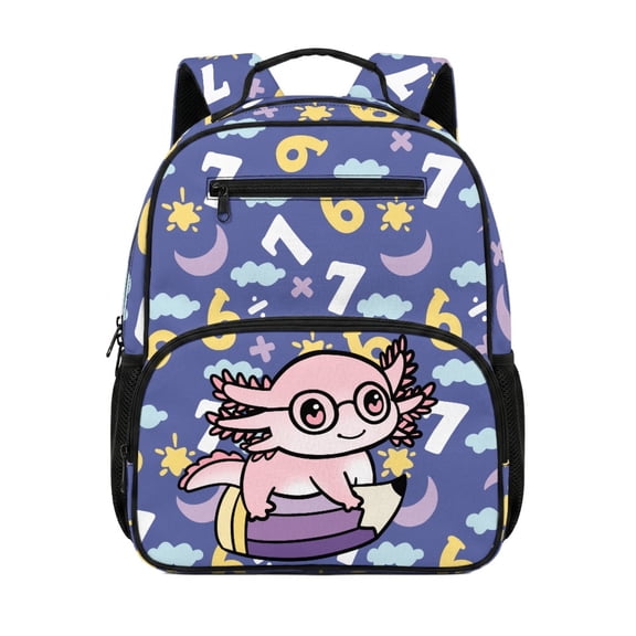 Chririnla Cute Axolotl Pencil Design Toddler Backpack Polyester Lightweight Multi-Pocket Design Kids Preschool Durable Polyester Backpack for Girls