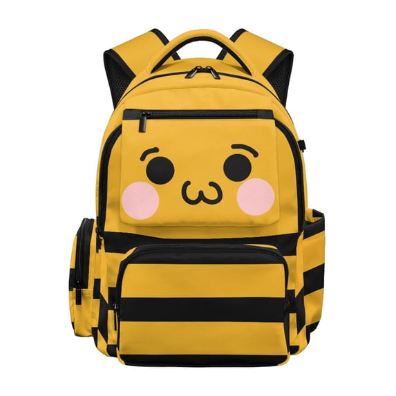 Chririnla Cute Bee Face Striped Boys School Backpack with Durable Scuff Resistant Book Bag, Breathable 17 Inch School Bookbag for Outdoor Back to School Primary School