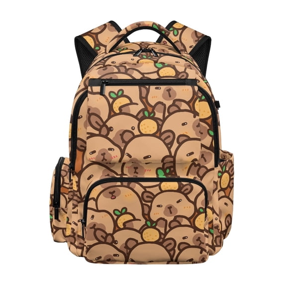 Chririnla Cute Capybara Pattern Toddler Bookbag with Breathable Multi Pocket School Backpack, Waterproof 17 Inch School Bag for Outdoor Back to School Travel