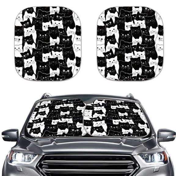 Chririnla Cute Cat Sunshade for Windshield 2 Pieces Set Auto Sun Block Covers Portable Automotive Interior Shield Protection Suitable for Travel & Outdoor Activities
