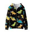 thumbnail image 1 of Chririnla Cute Dinosaur Pattern Fuzzy Zip Up Hoodie for Youth and Boys - Lightweight Athletic Wear with Pockets for Gym Run and Casual, 1 of 7