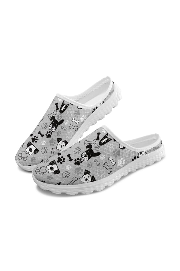 Cute Dog Print Breathable Mesh Slip On Clogs - Lightweight Comfortable Unisex Summer Walking Shoes