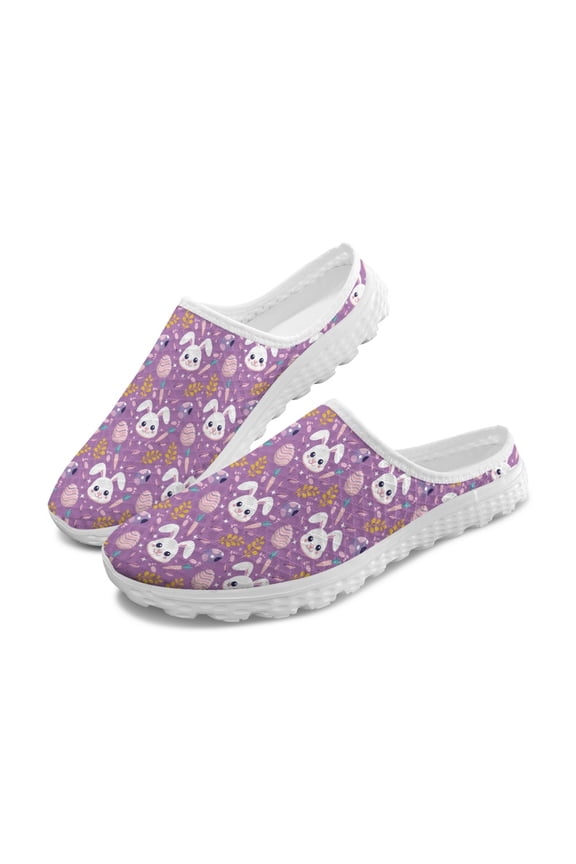 Cute Easter Bunny Breathable Mesh Slip On Clogs - Lightweight Comfort Summer Shoes For Unisex Holiday