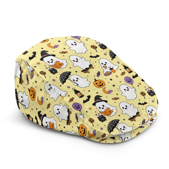 Chririnla Cute Halloween Ghost Print Polyester Flat Cap with Lightweight, Soft All-Season Forward Flat Cap for Outdoor Driving Golf