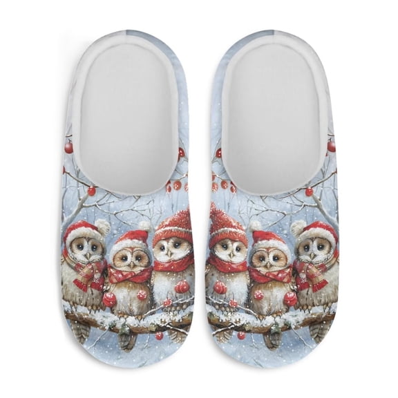 Chririnla Cute Owls Christmas Unisex Slippers Soft Plush Fuzzy Warm Animal Slippers For Women Cozy Comfy Lightweight Indoor Travel Slipper