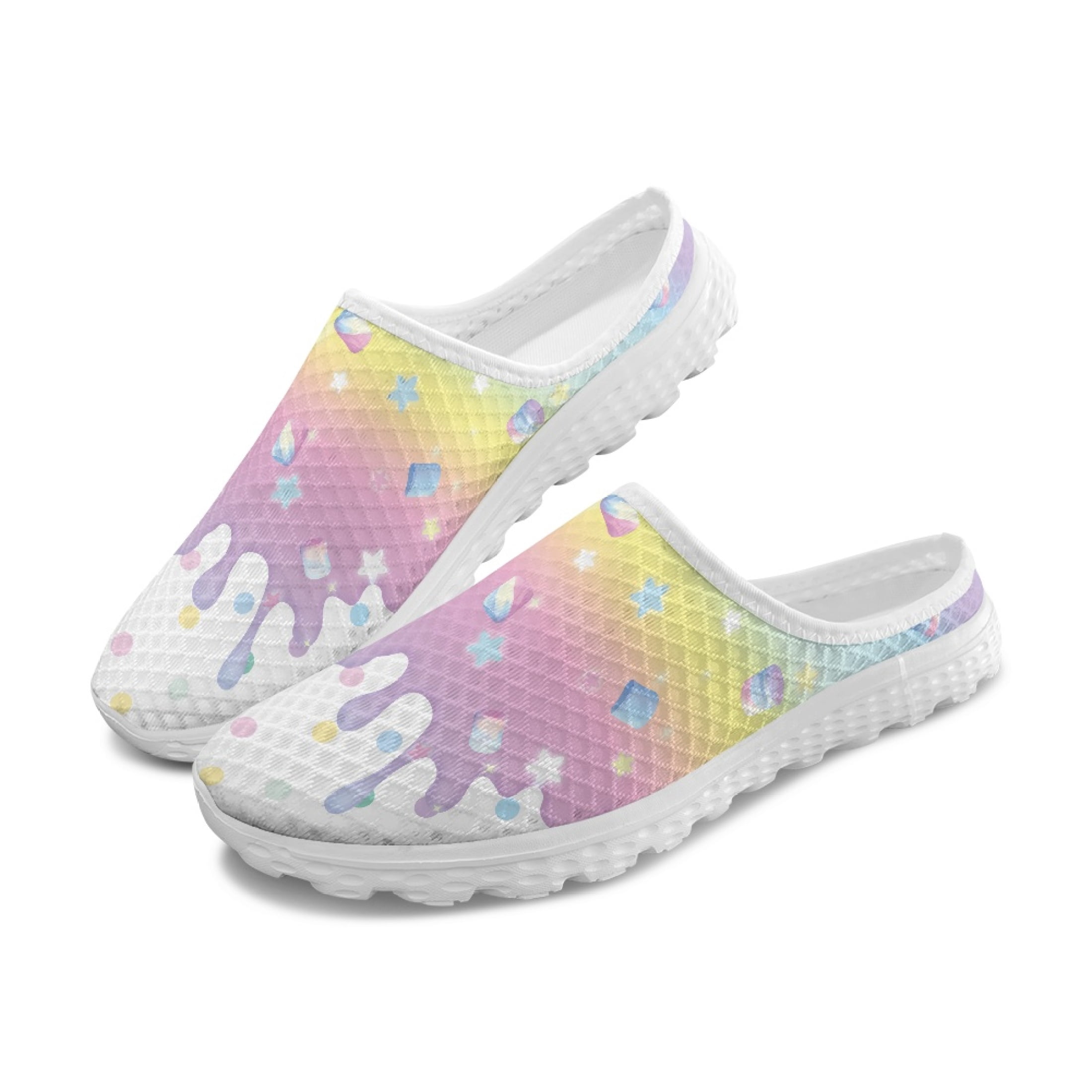 Chririnla Cute Pastel Drip Gradient Mesh Slip On Clogs - Breathable ...