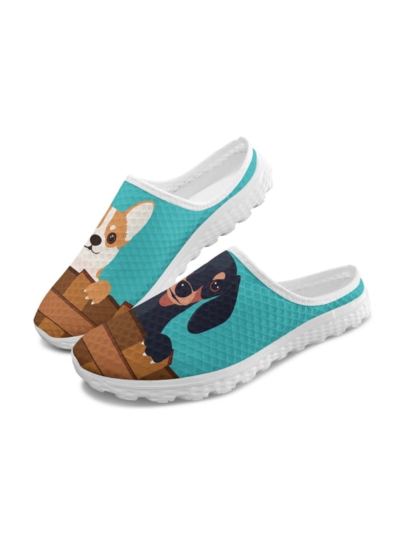 Cute Peeking Dogs Breathable Mesh Slip On Mules - Lightweight Comfortable Summer Walking Shoes for Unisex Dog Lovers