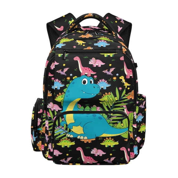 Chririnla Cute Pink Dinosaur Theme Daypack with Wear Resistant Padded Shoulder Straps Casual Daypack, Portable 17 Inch Kids Backpack for Back to School Elementary School Travel