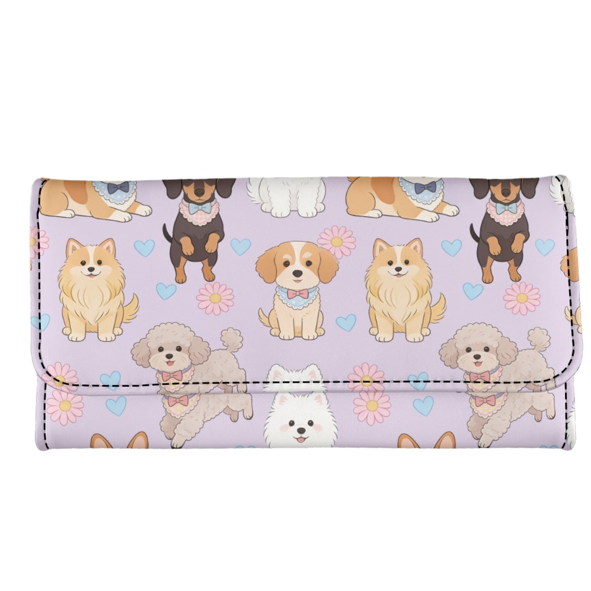 Chririnla Cute Puppy Floral Design Trifold Wallet, PU Leather Long ...