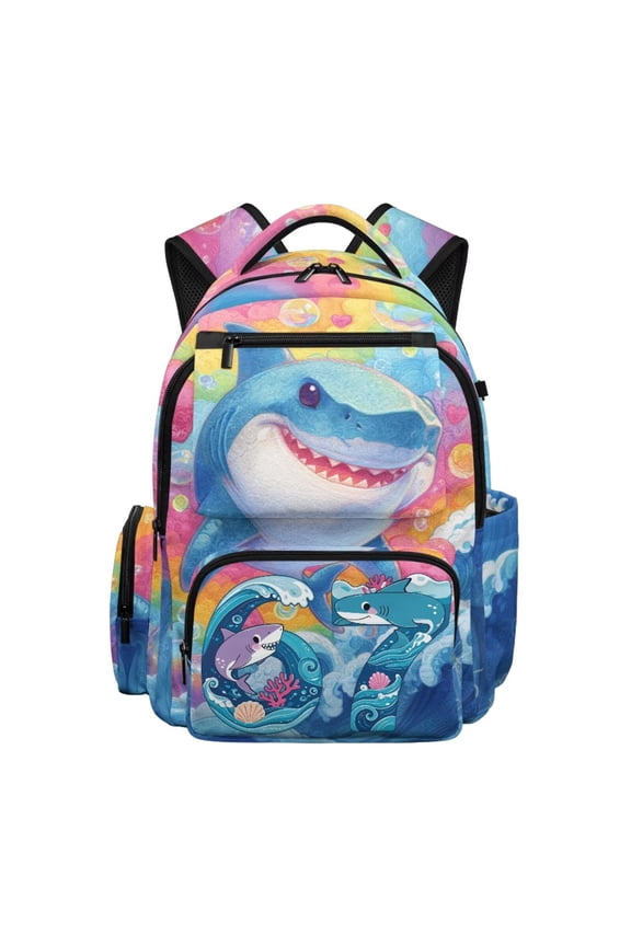 Cute Shark Print Bookbag for School Waterproof Bookbag Front Pocket Casual College School Computer Bag Large Capacity Lightweight Daypack