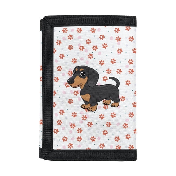 Chririnla Dachshund Paw Decoration Youth Wallet, Polyester Trifold Money Organizer, Soft Thin Little Boys Wallet for School and Outdoor Sports