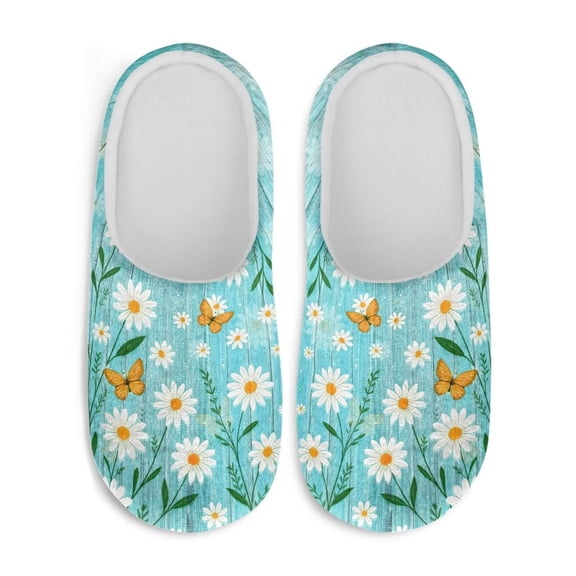 Chririnla Daisy Butterfly House Slippers Anti-slip Non-slip Slip On Close Toe Comfortable Sole Memory Foam Fur Lined Washable Indoor Home