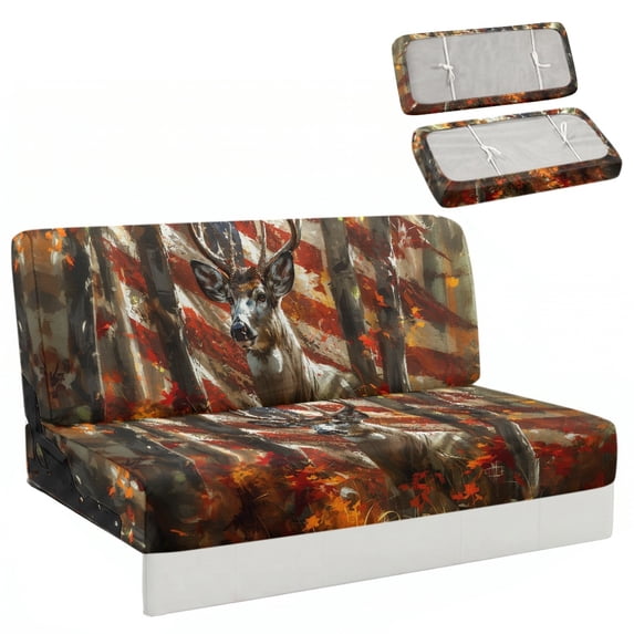 Chririnla Deer Flag Forest Stretchy RV Sofa Bed Cover, 2 Piece RV Jackknife Sofa Cushion Covers Compatible with Travel Trailer and Motorhome