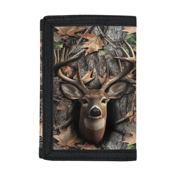 Chririnla Deer Print Tree Camouflage Pattern Foldable Children's Wallet, Polyester Children Wallets Lightweight Trifold Card Wallet for Sports Outdoor