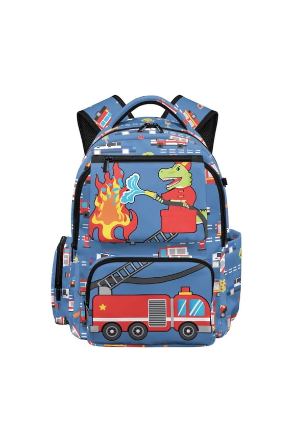 Dinosaur Firefighter Backpack for Boys 17-Inch Bookbag for Middle Elementary School Dino Backpack for Kids Childbag with Adjustable Strap Back To School Gifts