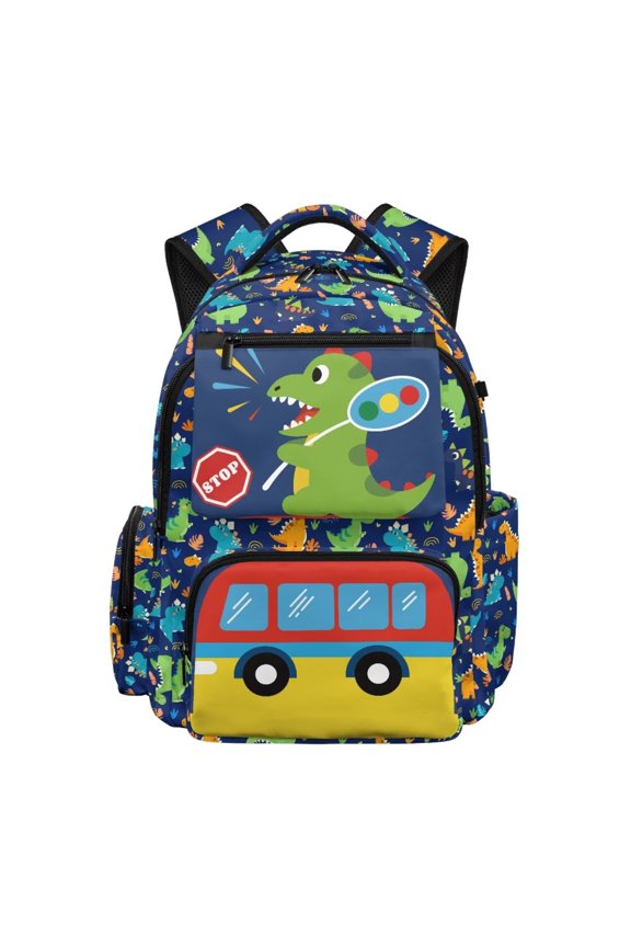Dinosaur Print Kids School Backpack Large Capacity Waterproof Daypack Lightweight Front Pocket High School Book Bag for Teens Boys and Girls