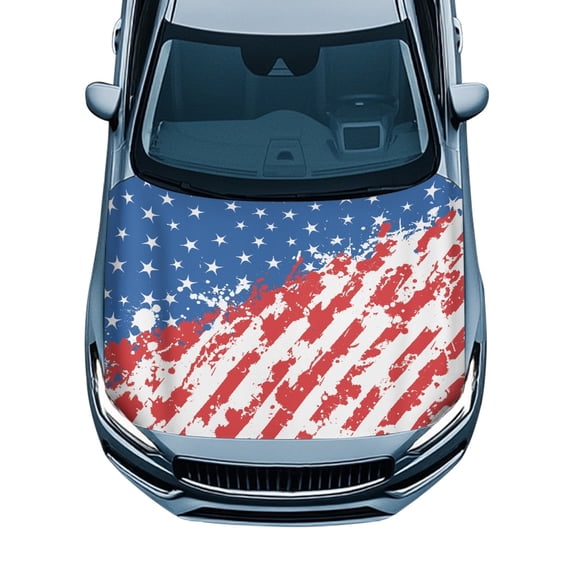 Chririnla Distressed American Flag Car Hood Cover - Weatherproof Stretch Fabric Protector - Universal Fit for Trucks, SUVs & Sedans - Patriotic Auto Exterior Decor