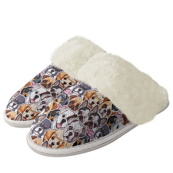 Chririnla Dog Family Print Fuzzy House Slippers for Women Non-Slip House Plush Slippers Winter Home Slippers for Home Bedroom