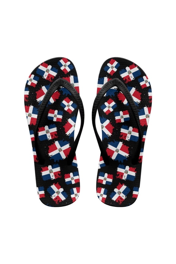 Dominica Flag Print Flip Flops for Women Beach Comfortable Slip On Lightweight Thong Sandals Quick Dry Non-Slip Fashion Thin Strap Sandal for Indoor Bathroom