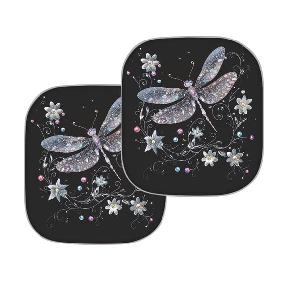 Chririnla Dragonfly Car Sunshade for Windshield, Black Windshield Sun Shade Reflective Heat Blocker UV Protection Foldable Auto Sunshade for Sedan SUV Truck, Animal Print Car Accessories Interior